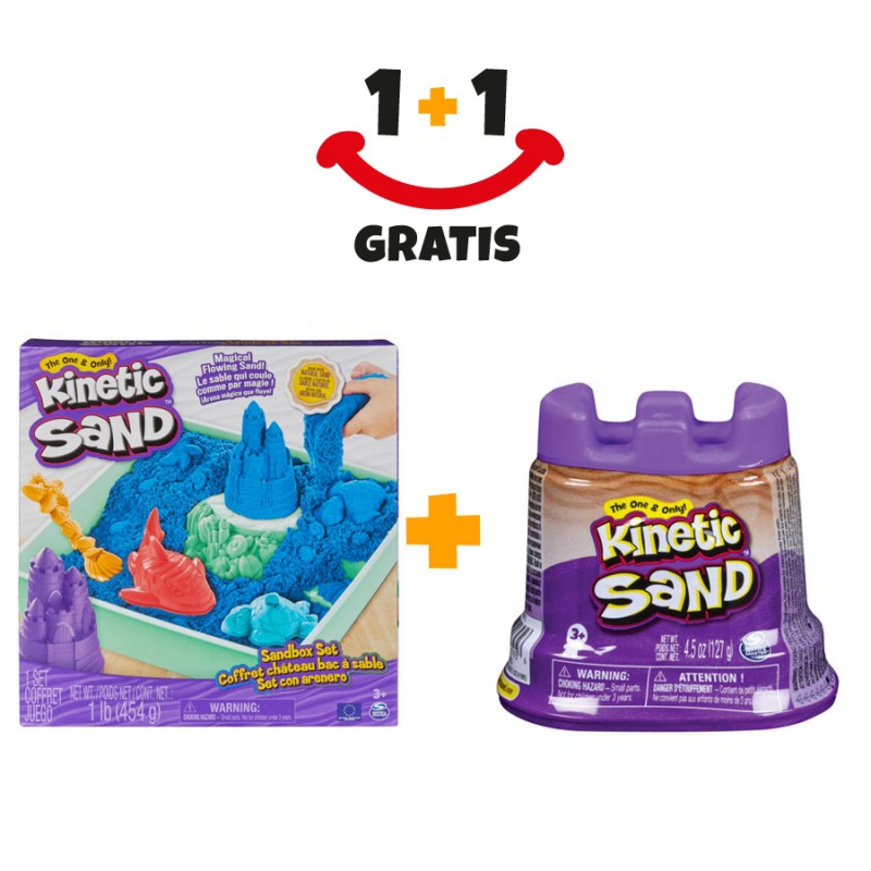 Akció 1+1 Kinetic Sand doboz folyékony homokkal és tálcával + Kinetic Sand extra tégli lila folyékony homokkal